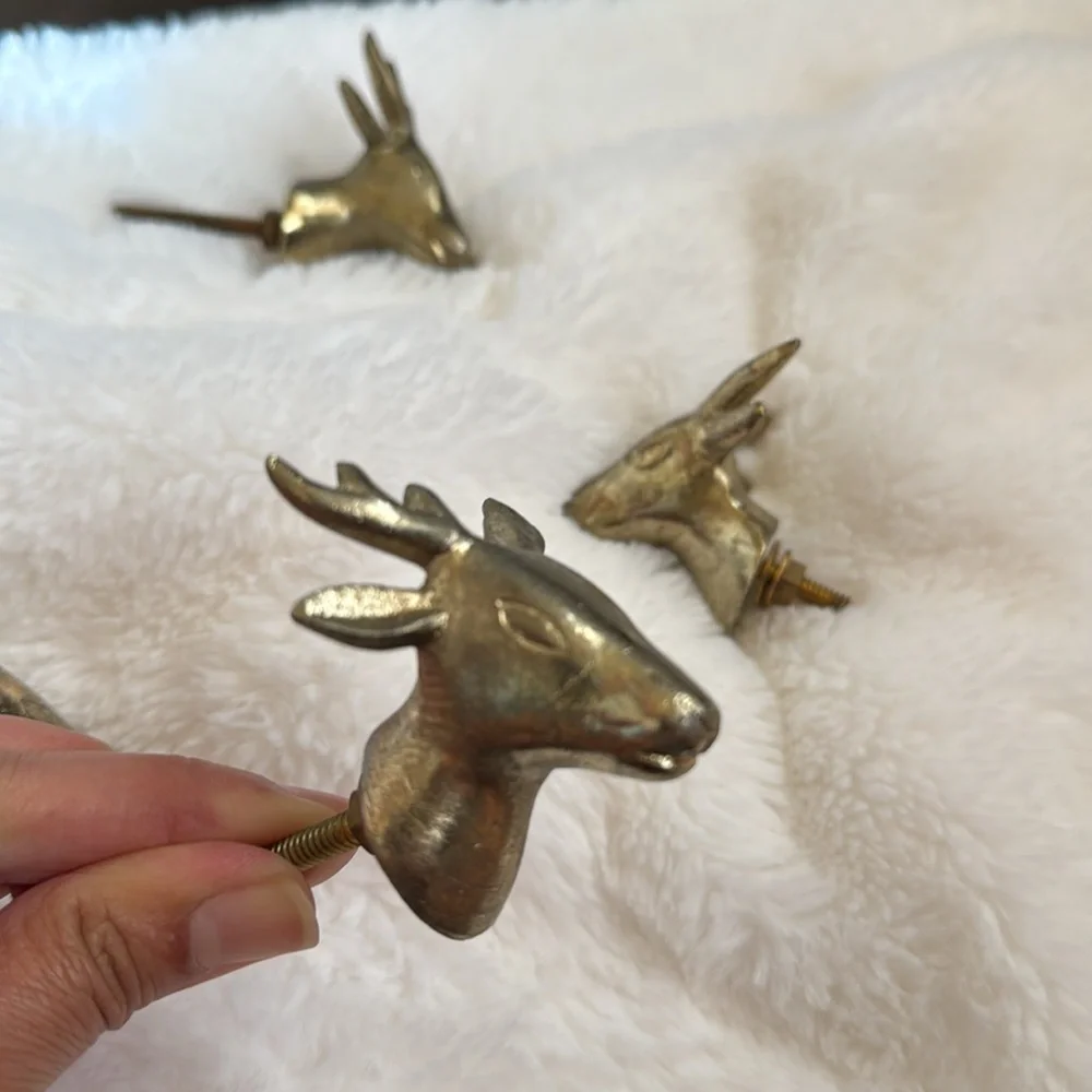 Set of Four Gold Deer Head Knobs